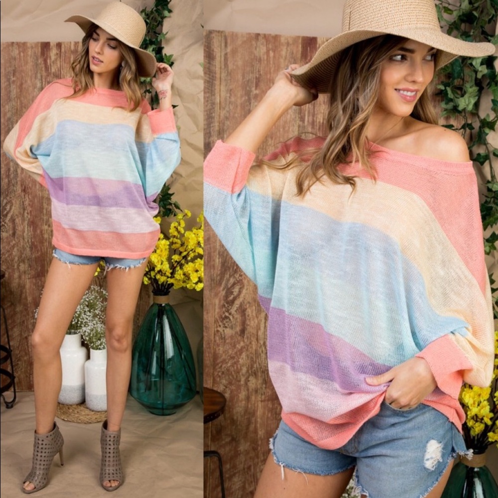 LAST ONE Rainbow Striped Knit Sweater - Picture 1 of 4